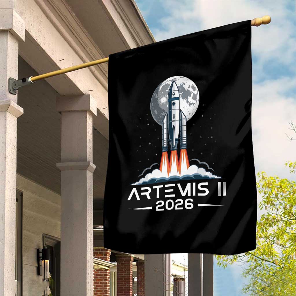 Lunar Journey 2026 Retro Rocket Launch Garden Flag Space Exploration Astronomy Enthusiasts Sci-Fi Lovers