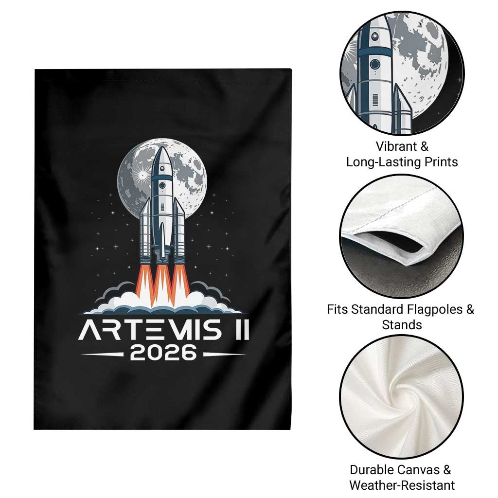 Lunar Journey 2026 Retro Rocket Launch Garden Flag Space Exploration Astronomy Enthusiasts Sci-Fi Lovers