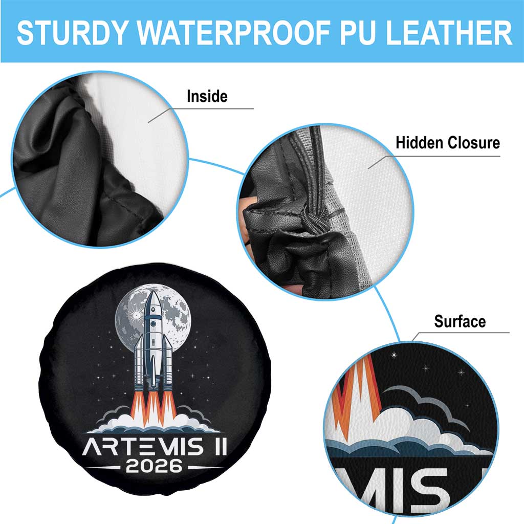 Lunar Journey 2026 Retro Rocket Launch Spare Tire Cover Space Exploration Astronomy Enthusiasts Sci-Fi Lovers