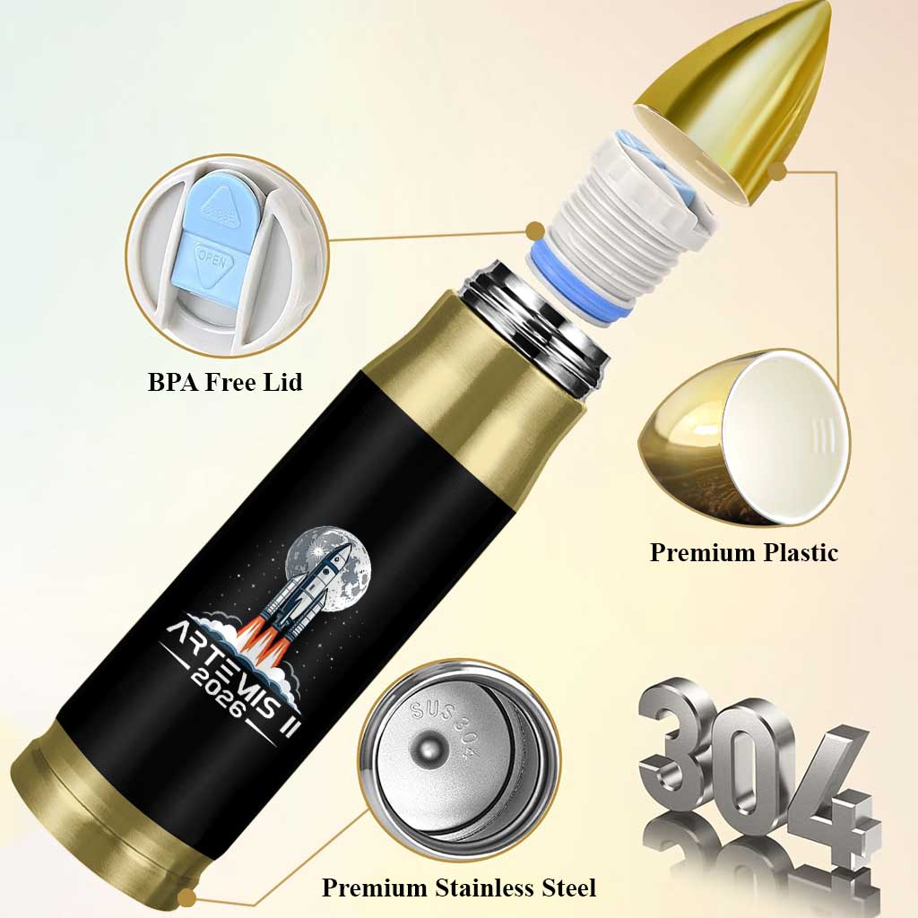 Lunar Journey 2026 Retro Rocket Launch Bullet Tumbler Space Exploration Astronomy Enthusiasts Sci-Fi Lovers