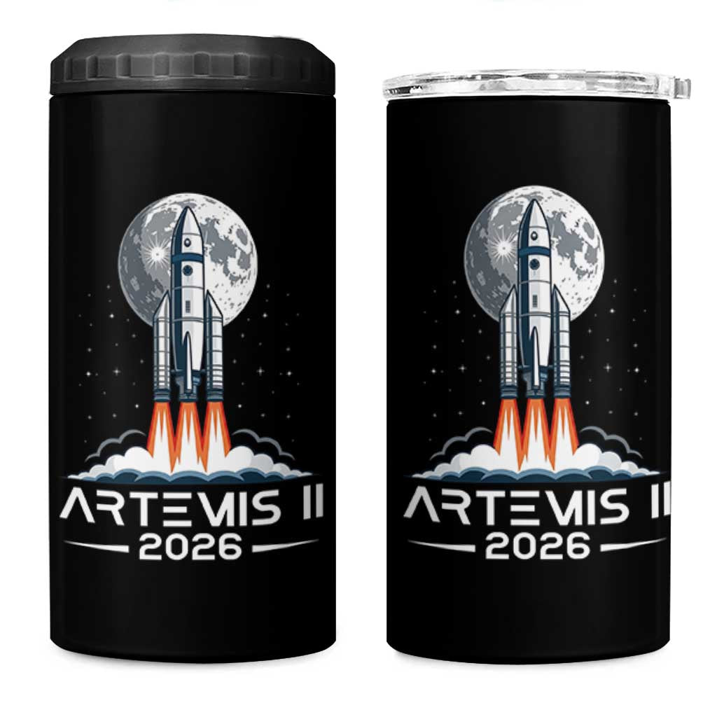 Lunar Journey 2026 Retro Rocket Launch 4 in 1 Can Cooler Tumbler Space Exploration Astronomy Enthusiasts Sci-Fi Lovers