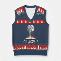 Lunar Journey 2026 Retro Rocket Launch V-Neck Knit Sweater Vest Space Exploration Astronomy Enthusiasts Sci-Fi Lovers