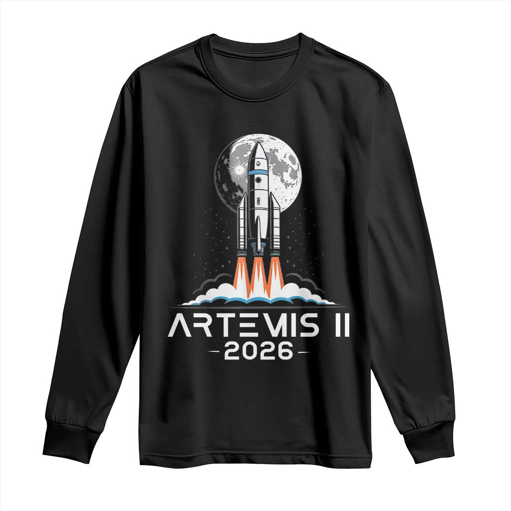 Lunar Journey 2026 Retro Rocket Launch Long Sleeve Shirt Space Exploration Astronomy Enthusiasts Sci-Fi Lovers