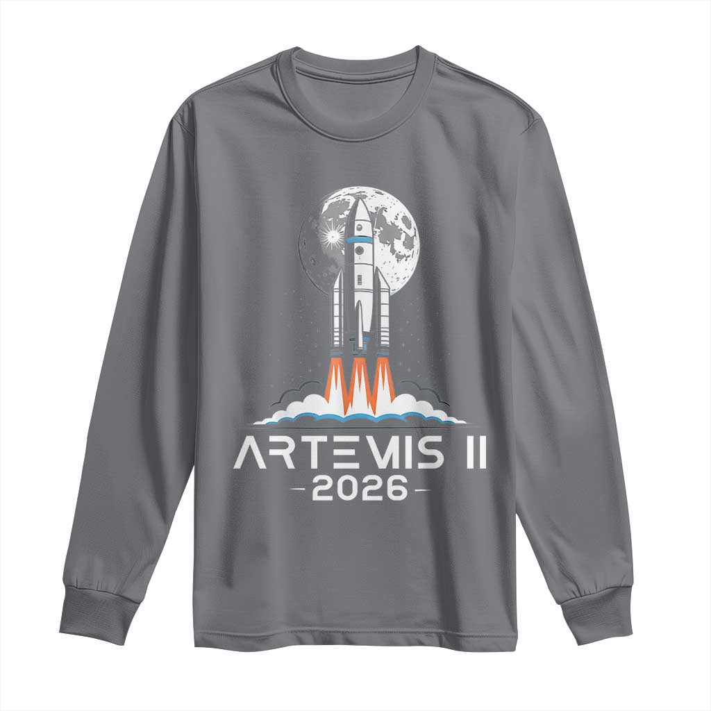 Lunar Journey 2026 Retro Rocket Launch Long Sleeve Shirt Space Exploration Astronomy Enthusiasts Sci-Fi Lovers