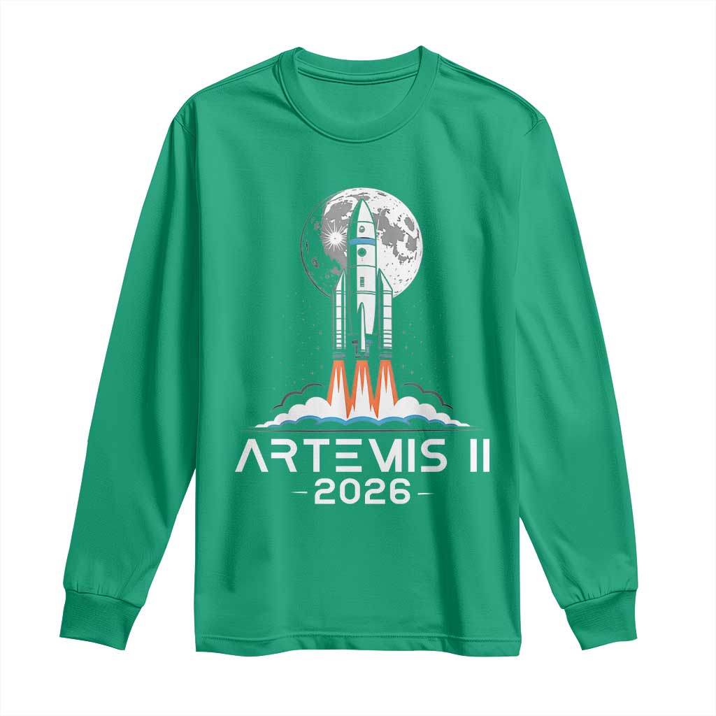 Lunar Journey 2026 Retro Rocket Launch Long Sleeve Shirt Space Exploration Astronomy Enthusiasts Sci-Fi Lovers