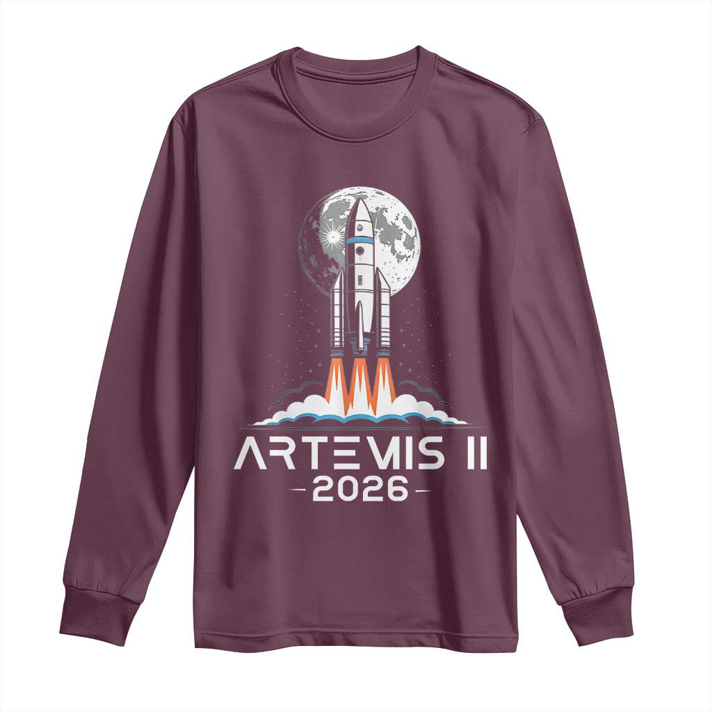 Lunar Journey 2026 Retro Rocket Launch Long Sleeve Shirt Space Exploration Astronomy Enthusiasts Sci-Fi Lovers
