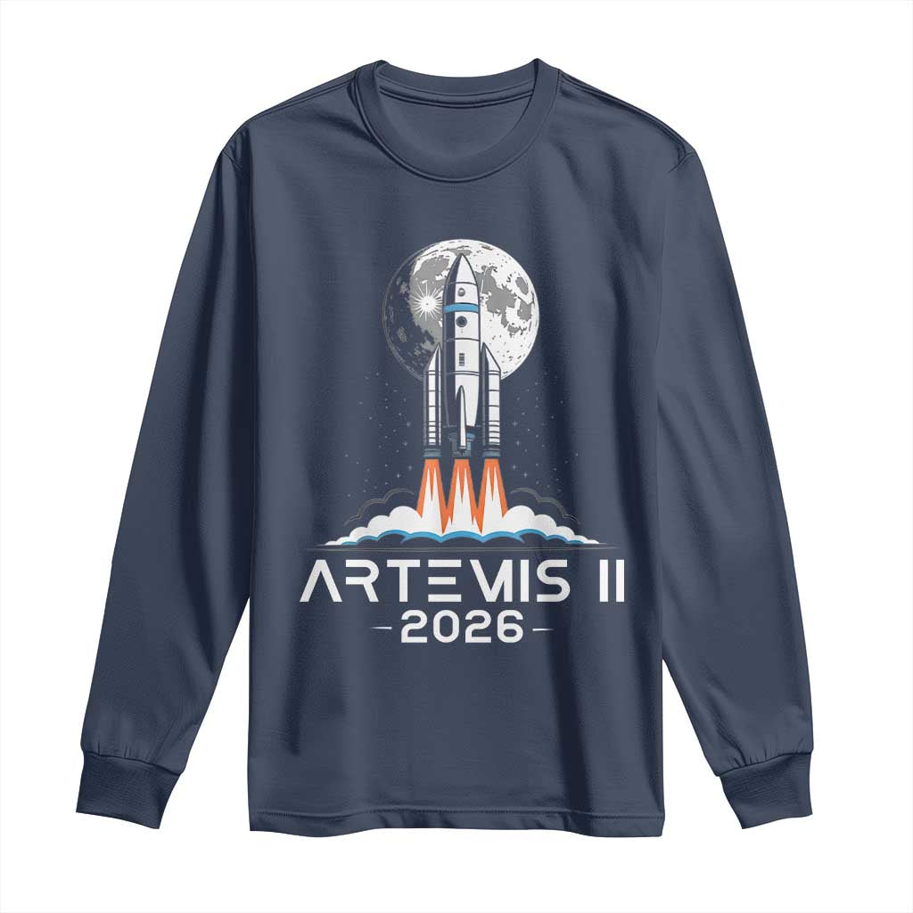 Lunar Journey 2026 Retro Rocket Launch Long Sleeve Shirt Space Exploration Astronomy Enthusiasts Sci-Fi Lovers