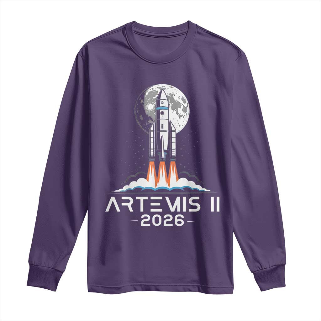 Lunar Journey 2026 Retro Rocket Launch Long Sleeve Shirt Space Exploration Astronomy Enthusiasts Sci-Fi Lovers