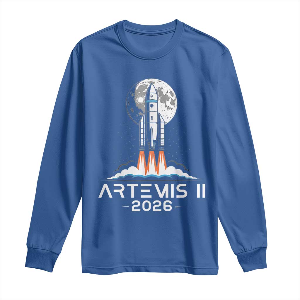 Lunar Journey 2026 Retro Rocket Launch Long Sleeve Shirt Space Exploration Astronomy Enthusiasts Sci-Fi Lovers