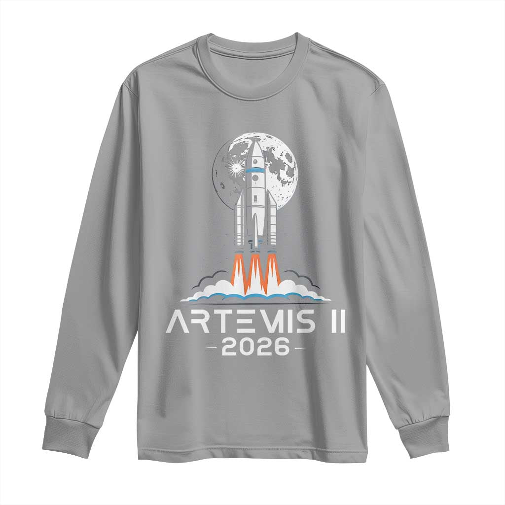 Lunar Journey 2026 Retro Rocket Launch Long Sleeve Shirt Space Exploration Astronomy Enthusiasts Sci-Fi Lovers
