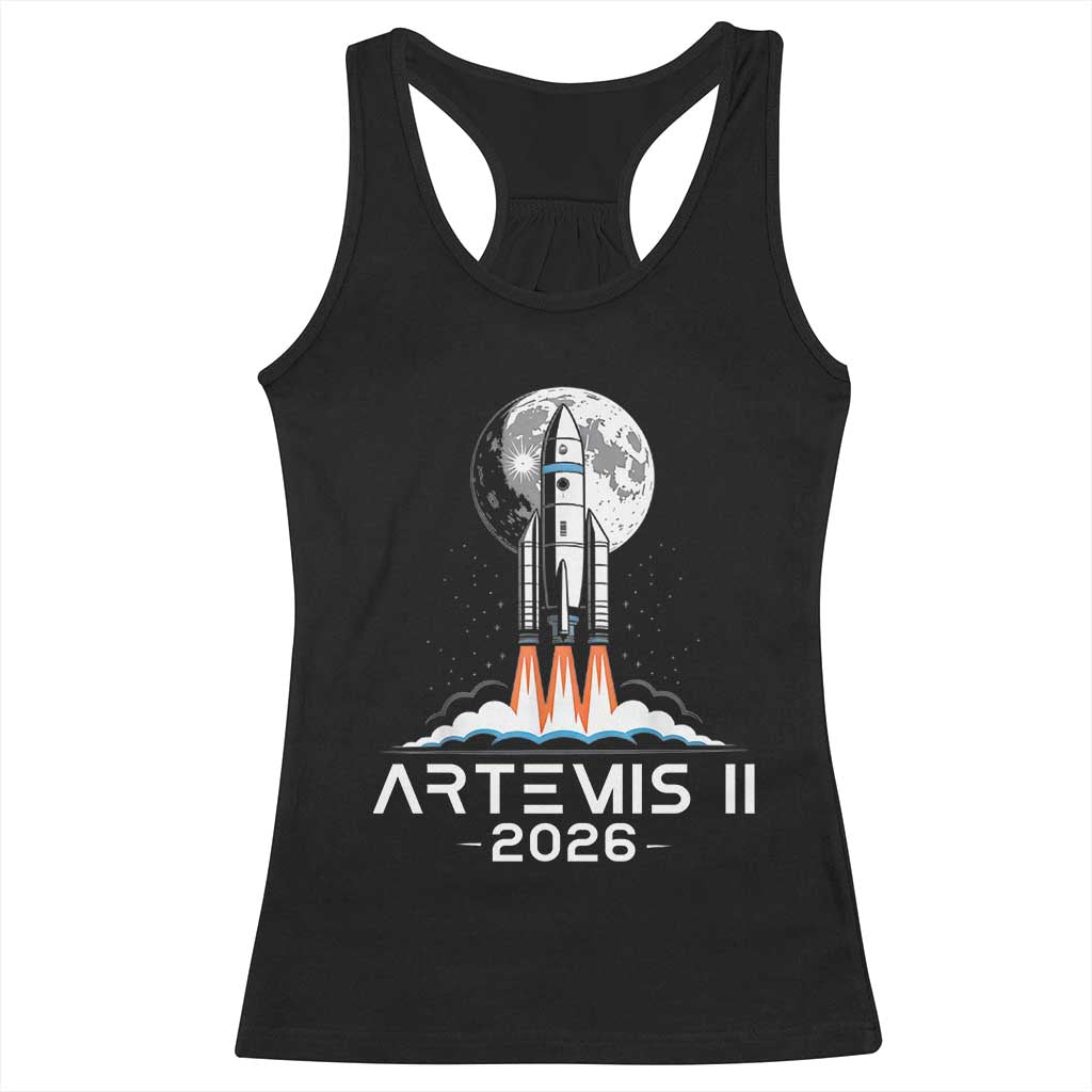 Lunar Journey 2026 Retro Rocket Launch Racerback Tank Top Space Exploration Astronomy Enthusiasts Sci-Fi Lovers