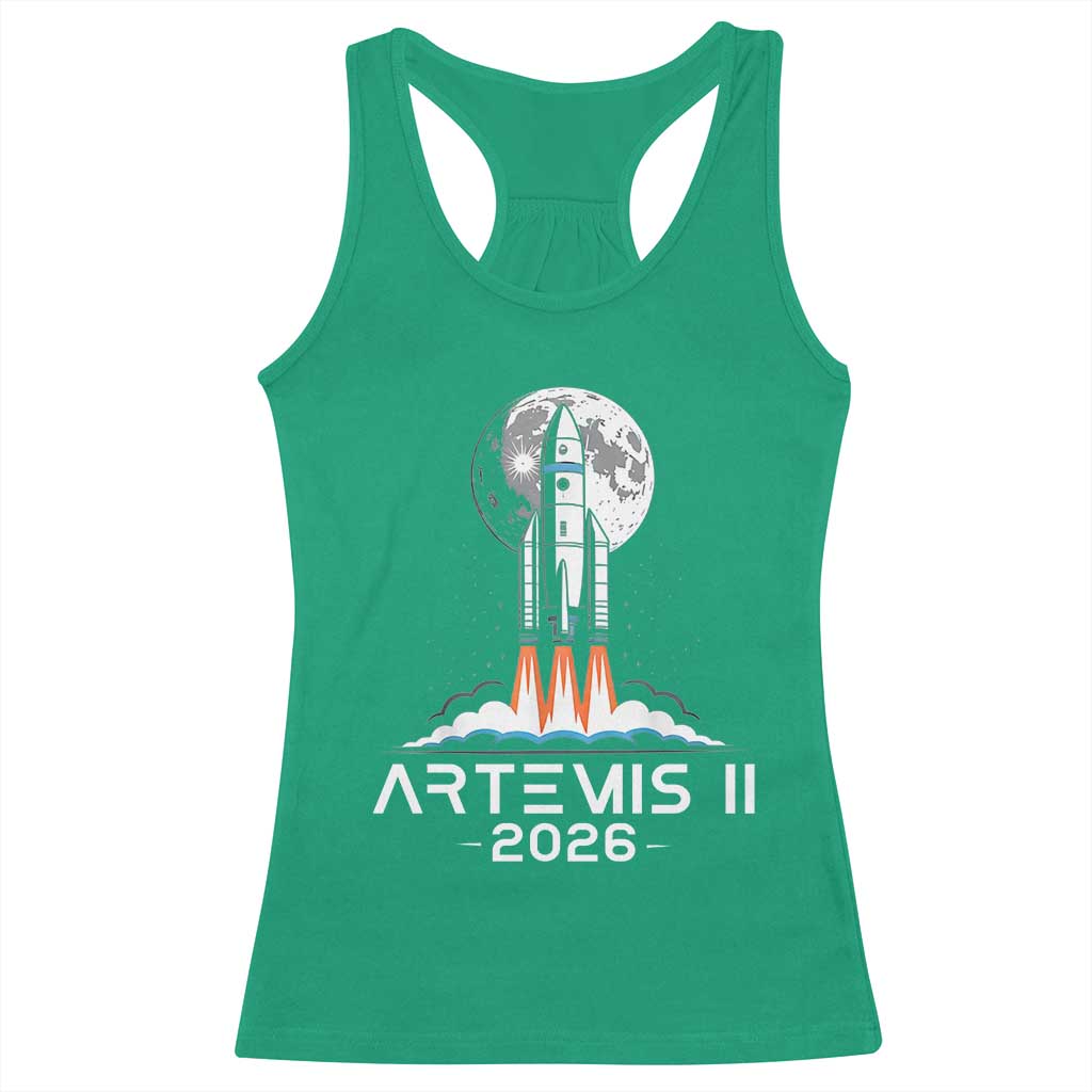 Lunar Journey 2026 Retro Rocket Launch Racerback Tank Top Space Exploration Astronomy Enthusiasts Sci-Fi Lovers