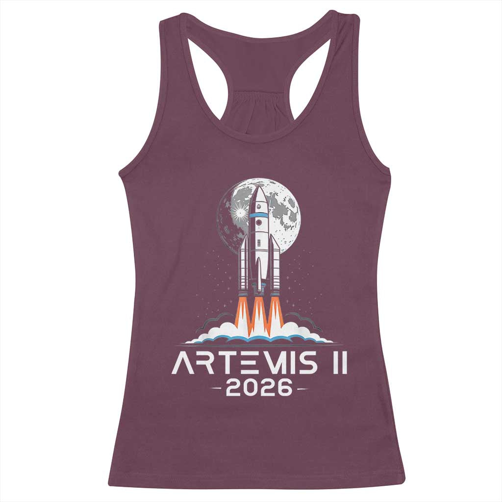 Lunar Journey 2026 Retro Rocket Launch Racerback Tank Top Space Exploration Astronomy Enthusiasts Sci-Fi Lovers