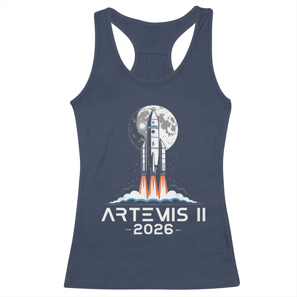Lunar Journey 2026 Retro Rocket Launch Racerback Tank Top Space Exploration Astronomy Enthusiasts Sci-Fi Lovers