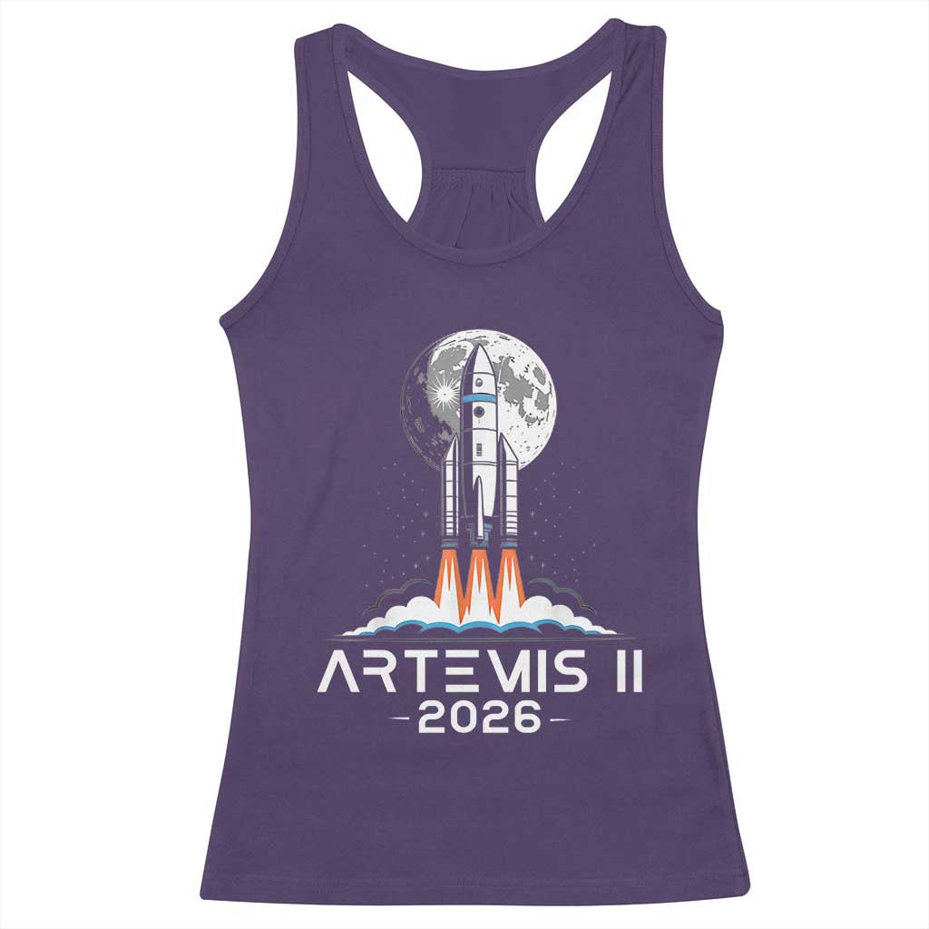 Lunar Journey 2026 Retro Rocket Launch Racerback Tank Top Space Exploration Astronomy Enthusiasts Sci-Fi Lovers