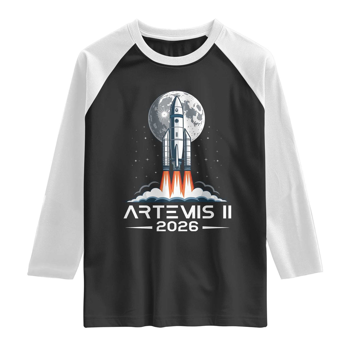 Lunar Journey 2026 Retro Rocket Launch Raglan Shirt Space Exploration Astronomy Enthusiasts Sci-Fi Lovers