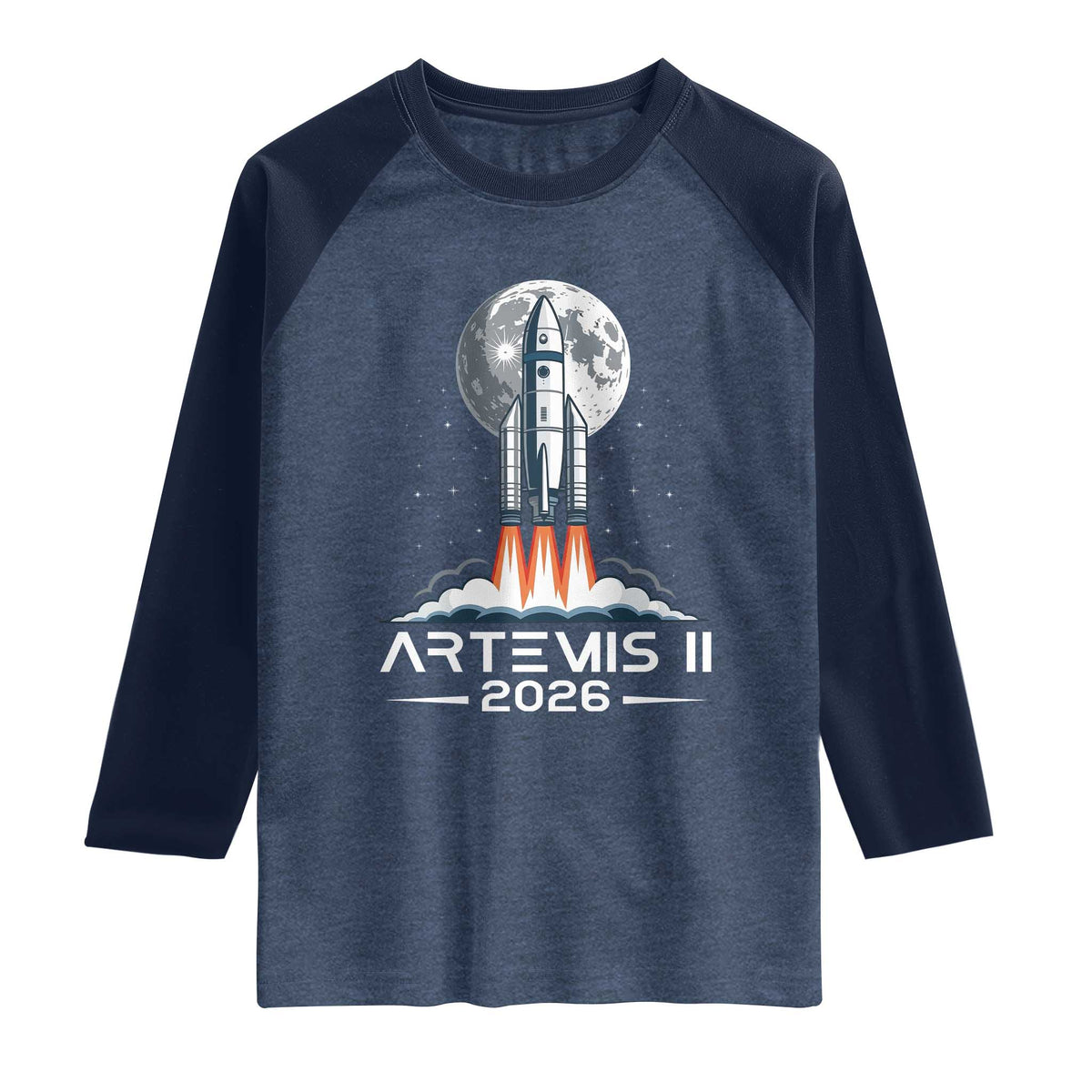 Lunar Journey 2026 Retro Rocket Launch Raglan Shirt Space Exploration Astronomy Enthusiasts Sci-Fi Lovers