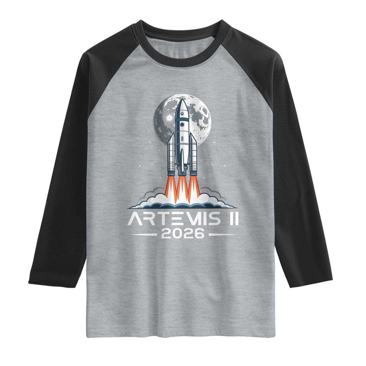 Lunar Journey 2026 Retro Rocket Launch Raglan Shirt Space Exploration Astronomy Enthusiasts Sci-Fi Lovers
