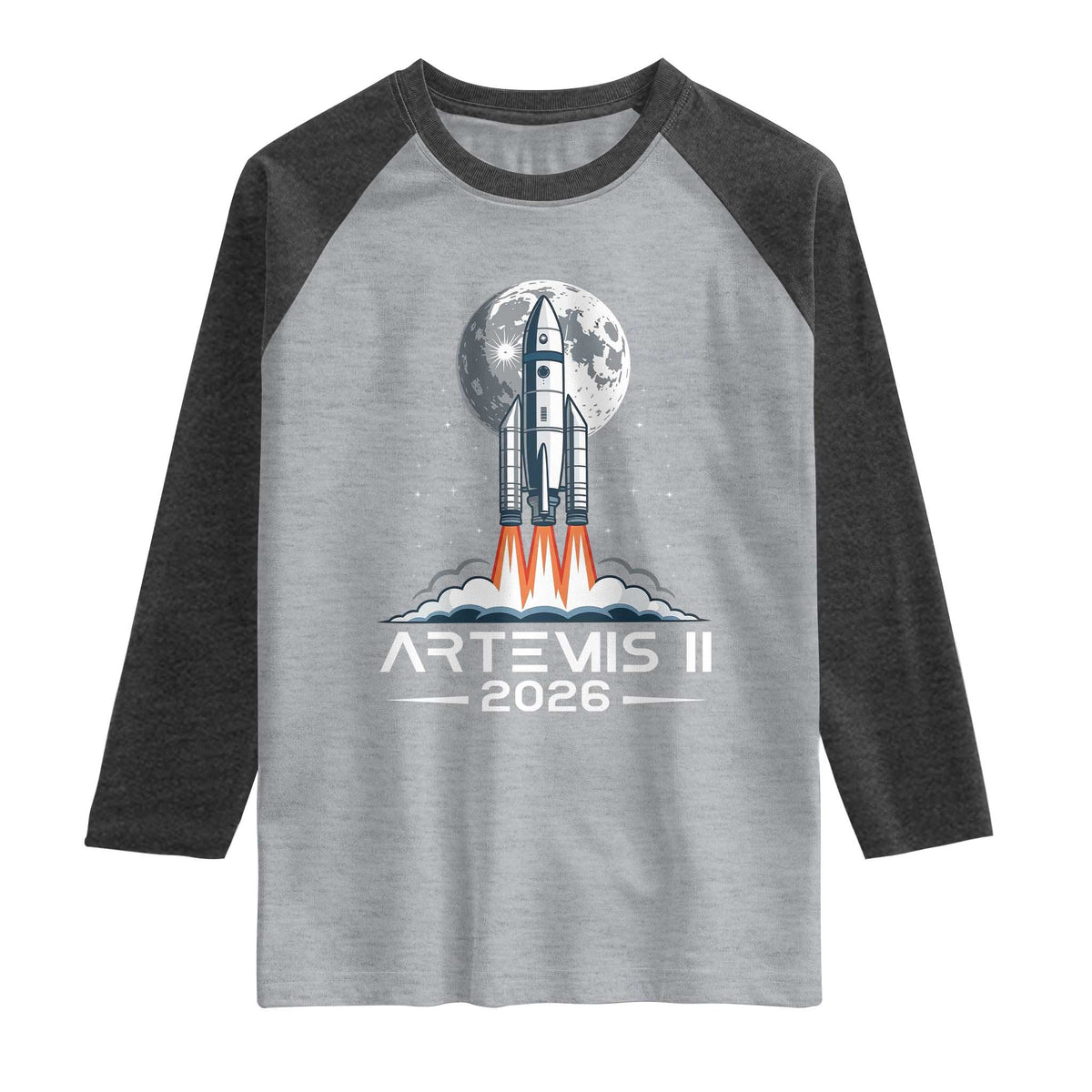 Lunar Journey 2026 Retro Rocket Launch Raglan Shirt Space Exploration Astronomy Enthusiasts Sci-Fi Lovers