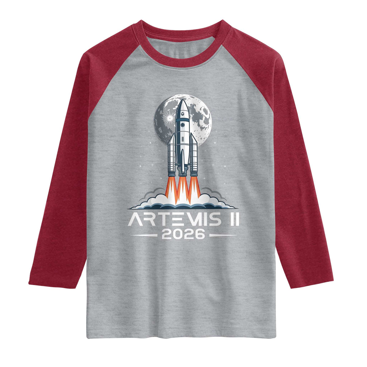 Lunar Journey 2026 Retro Rocket Launch Raglan Shirt Space Exploration Astronomy Enthusiasts Sci-Fi Lovers
