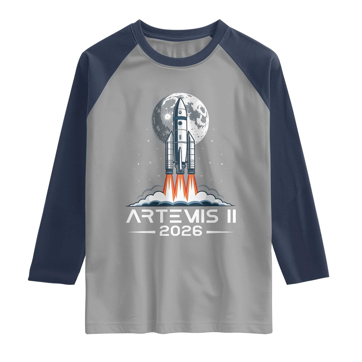 Lunar Journey 2026 Retro Rocket Launch Raglan Shirt Space Exploration Astronomy Enthusiasts Sci-Fi Lovers