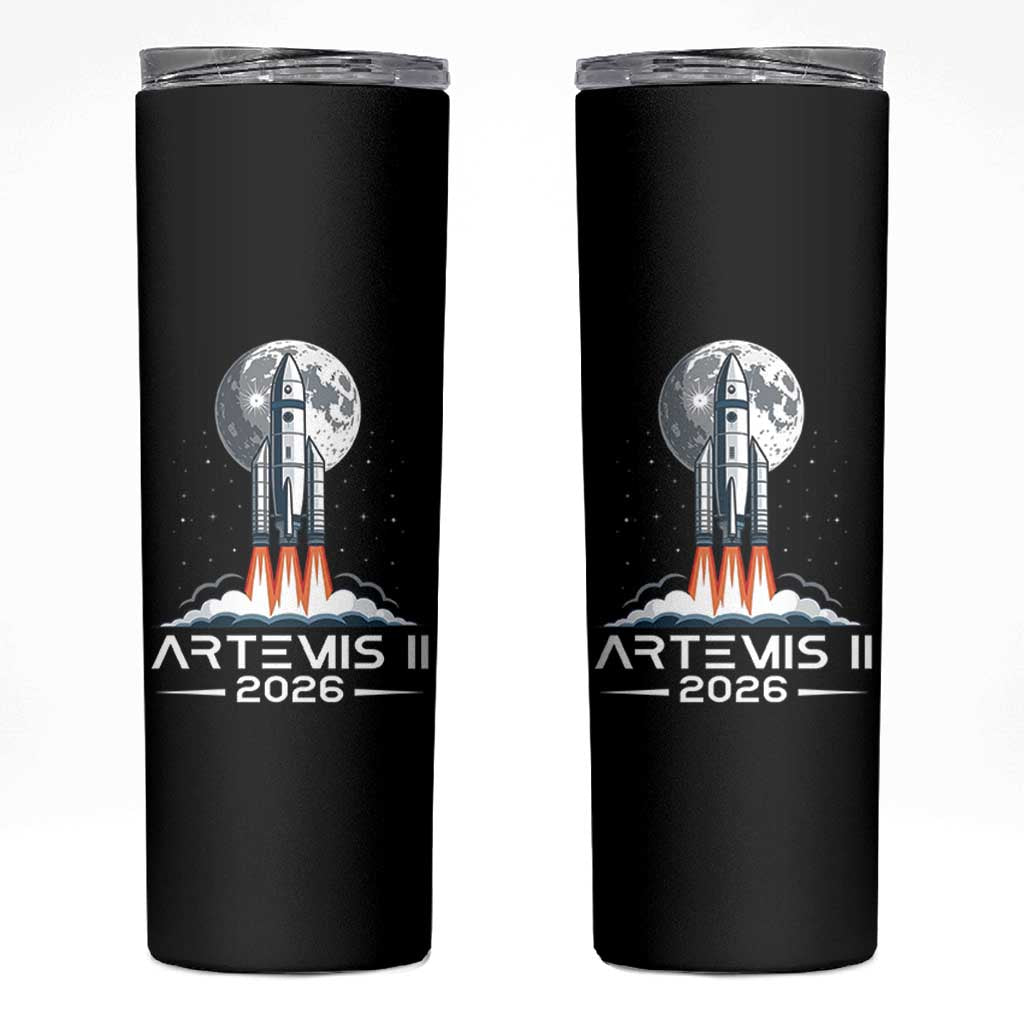 Lunar Journey 2026 Retro Rocket Launch Skinny Tumbler Space Exploration Astronomy Enthusiasts Sci-Fi Lovers