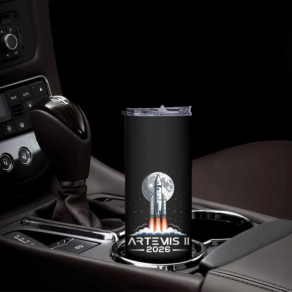 Lunar Journey 2026 Retro Rocket Launch Skinny Tumbler Space Exploration Astronomy Enthusiasts Sci-Fi Lovers