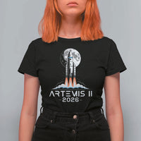 Lunar Journey 2026 Retro Rocket Launch T Shirt For Women Space Exploration Astronomy Enthusiasts Sci-Fi Lovers
