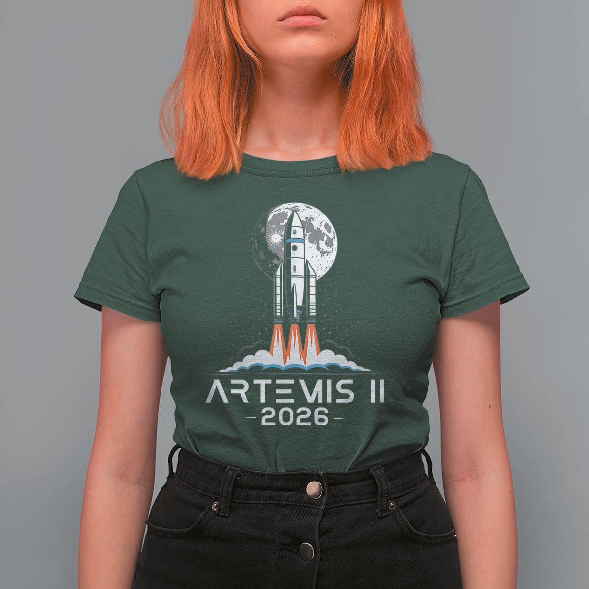 Lunar Journey 2026 Retro Rocket Launch T Shirt For Women Space Exploration Astronomy Enthusiasts Sci-Fi Lovers
