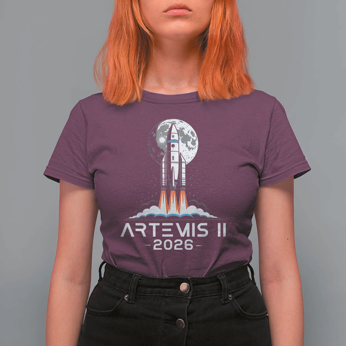 Lunar Journey 2026 Retro Rocket Launch T Shirt For Women Space Exploration Astronomy Enthusiasts Sci-Fi Lovers