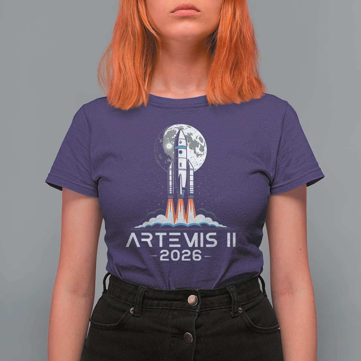 Lunar Journey 2026 Retro Rocket Launch T Shirt For Women Space Exploration Astronomy Enthusiasts Sci-Fi Lovers