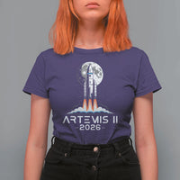 Lunar Journey 2026 Retro Rocket Launch T Shirt For Women Space Exploration Astronomy Enthusiasts Sci-Fi Lovers