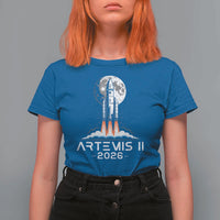 Lunar Journey 2026 Retro Rocket Launch T Shirt For Women Space Exploration Astronomy Enthusiasts Sci-Fi Lovers