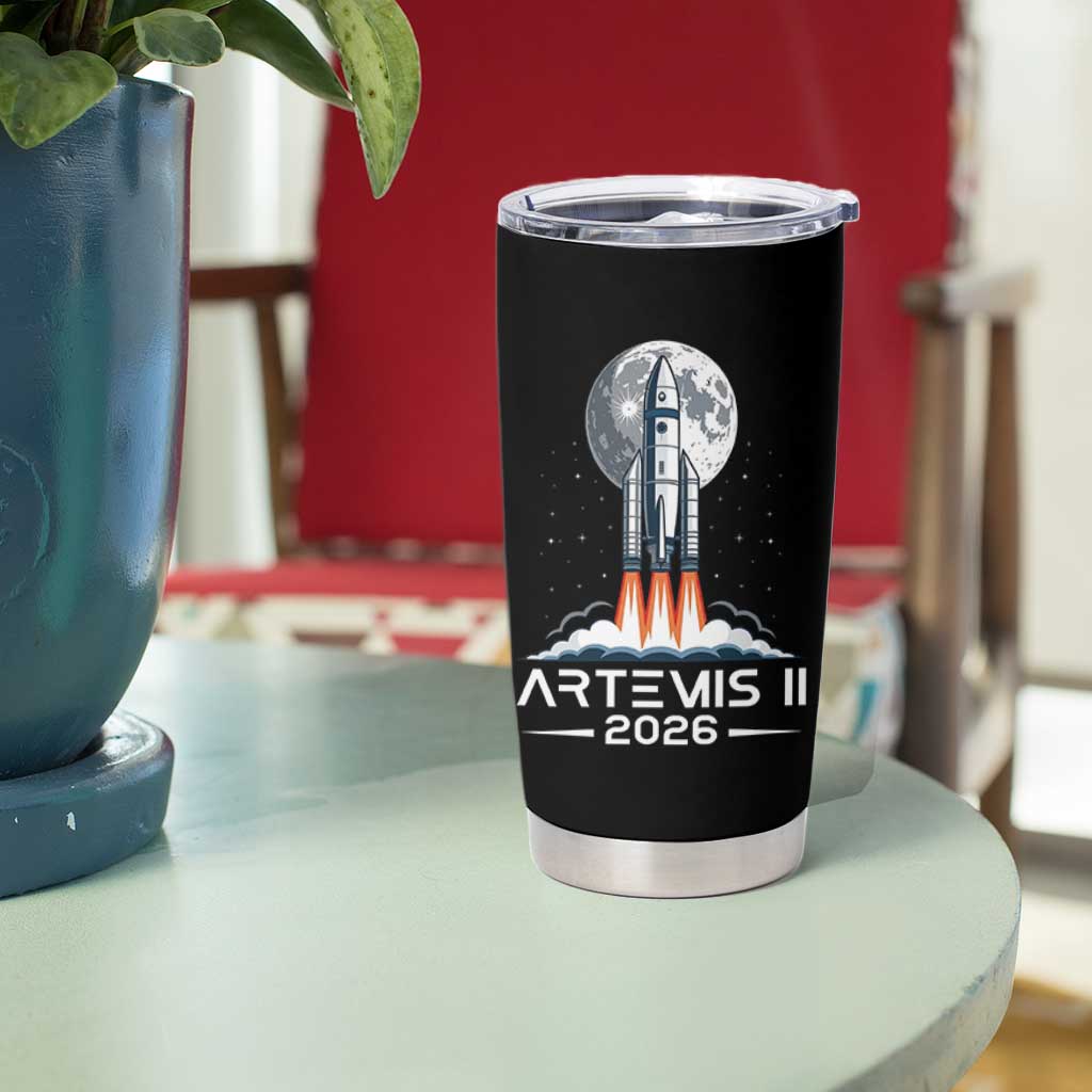 Lunar Journey 2026 Retro Rocket Launch Tumbler Cup Space Exploration Astronomy Enthusiasts Sci-Fi Lovers