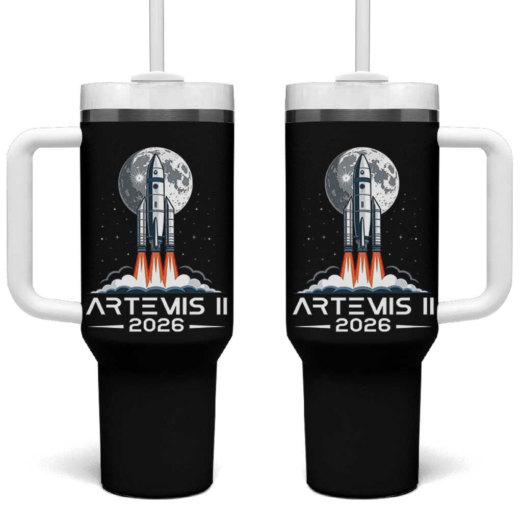 Lunar Journey 2026 Retro Rocket Launch Tumbler With Handle Space Exploration Astronomy Enthusiasts Sci-Fi Lovers