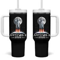 Lunar Journey 2026 Retro Rocket Launch Tumbler With Handle Space Exploration Astronomy Enthusiasts Sci-Fi Lovers