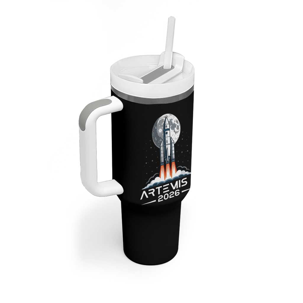 Lunar Journey 2026 Retro Rocket Launch Tumbler With Handle Space Exploration Astronomy Enthusiasts Sci-Fi Lovers