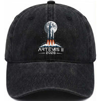 Lunar Journey 2026 Retro Rocket Launch Washed Cotton Baseball Cap Space Exploration Astronomy Enthusiasts Sci-Fi Lovers