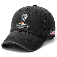 Lunar Journey 2026 Retro Rocket Launch Washed Cotton Baseball Cap Space Exploration Astronomy Enthusiasts Sci-Fi Lovers