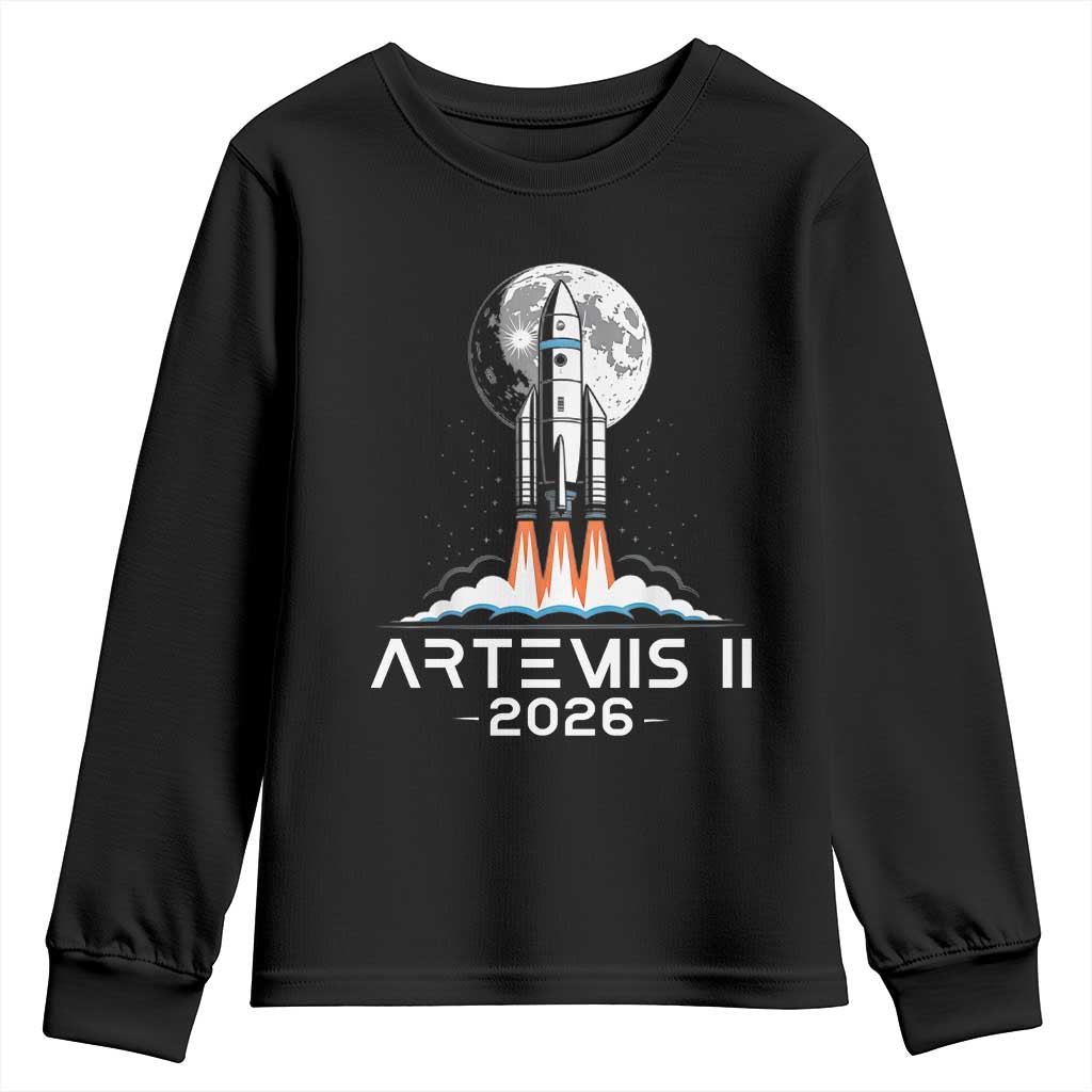 Lunar Journey 2026 Retro Rocket Launch Youth Sweatshirt Space Exploration Astronomy Enthusiasts Sci-Fi Lovers