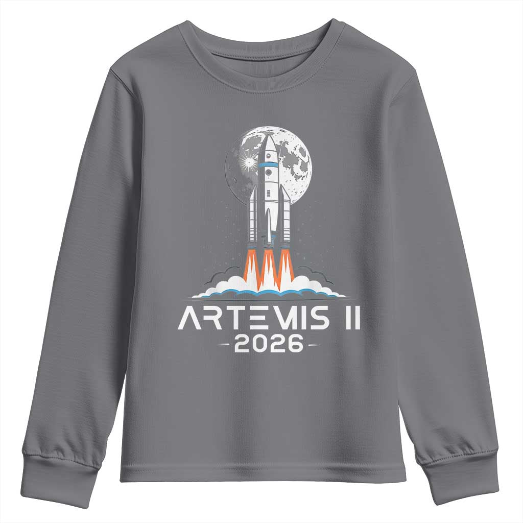 Lunar Journey 2026 Retro Rocket Launch Youth Sweatshirt Space Exploration Astronomy Enthusiasts Sci-Fi Lovers