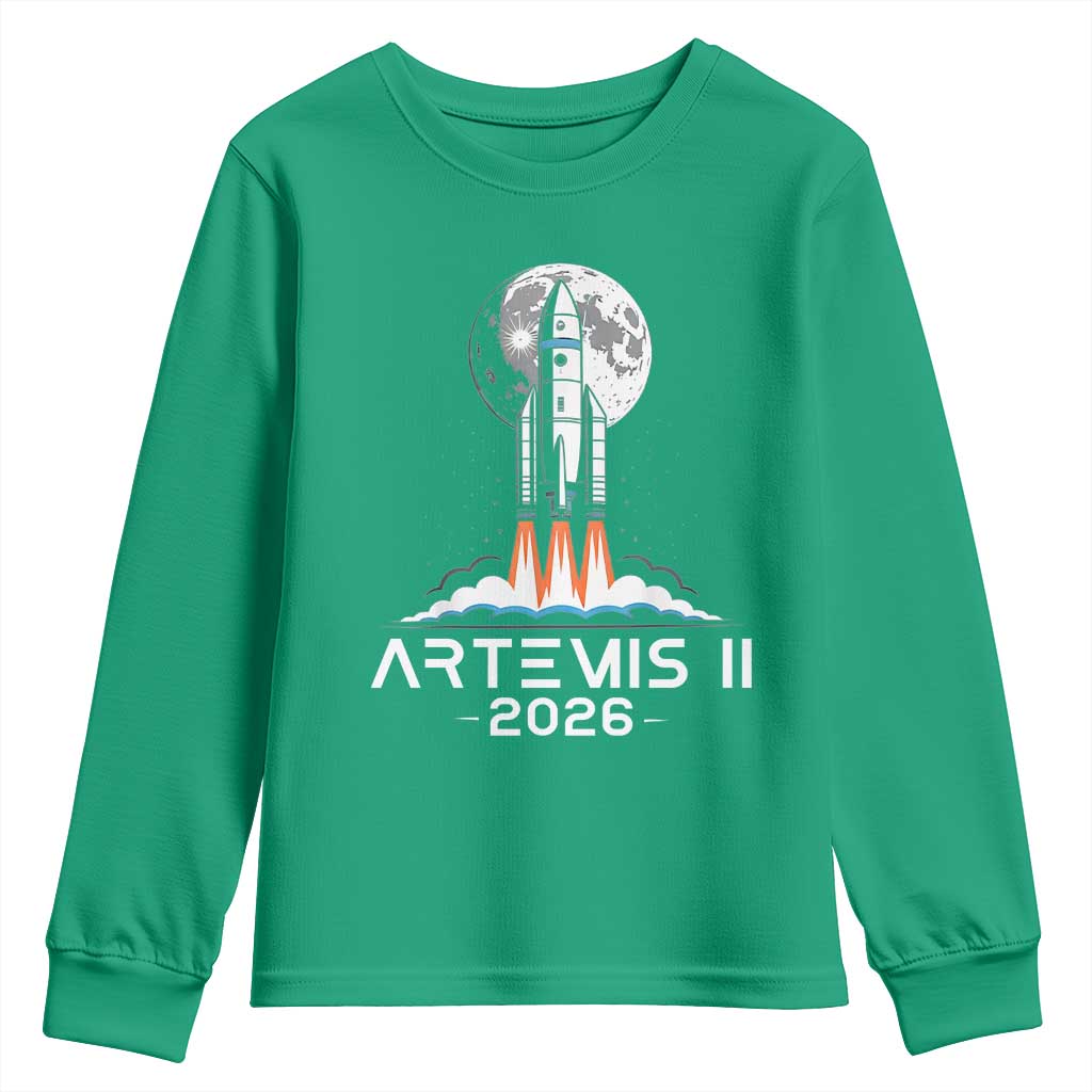 Lunar Journey 2026 Retro Rocket Launch Youth Sweatshirt Space Exploration Astronomy Enthusiasts Sci-Fi Lovers