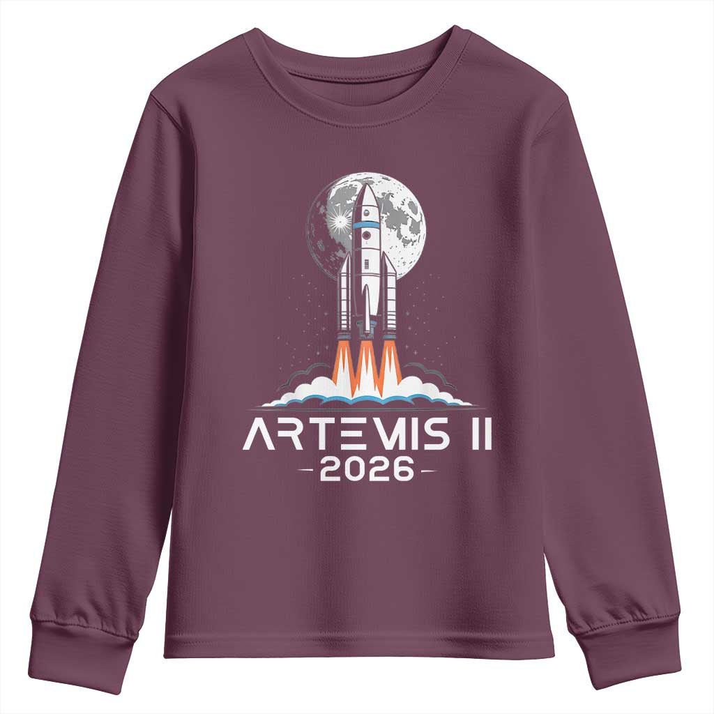 Lunar Journey 2026 Retro Rocket Launch Youth Sweatshirt Space Exploration Astronomy Enthusiasts Sci-Fi Lovers