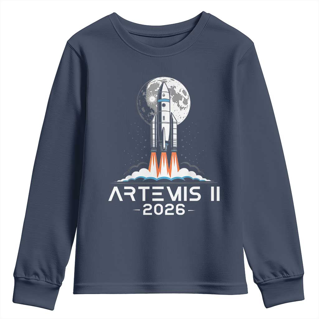 Lunar Journey 2026 Retro Rocket Launch Youth Sweatshirt Space Exploration Astronomy Enthusiasts Sci-Fi Lovers