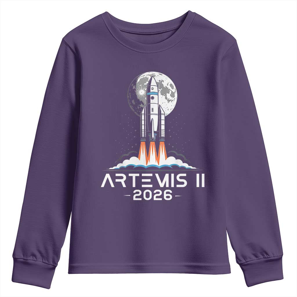 Lunar Journey 2026 Retro Rocket Launch Youth Sweatshirt Space Exploration Astronomy Enthusiasts Sci-Fi Lovers