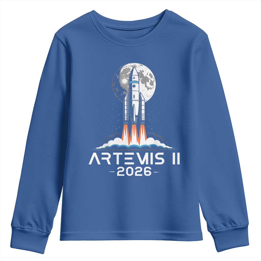 Lunar Journey 2026 Retro Rocket Launch Youth Sweatshirt Space Exploration Astronomy Enthusiasts Sci-Fi Lovers