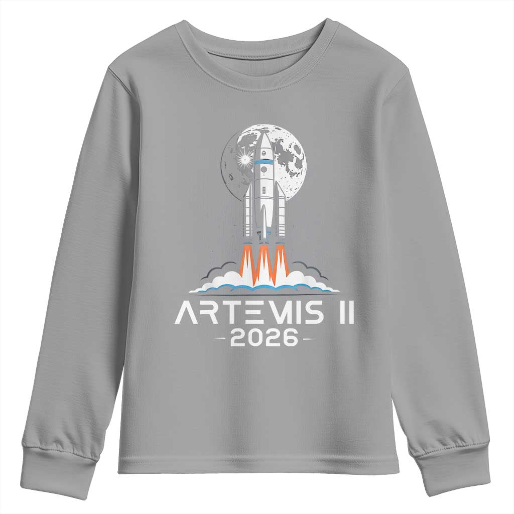 Lunar Journey 2026 Retro Rocket Launch Youth Sweatshirt Space Exploration Astronomy Enthusiasts Sci-Fi Lovers