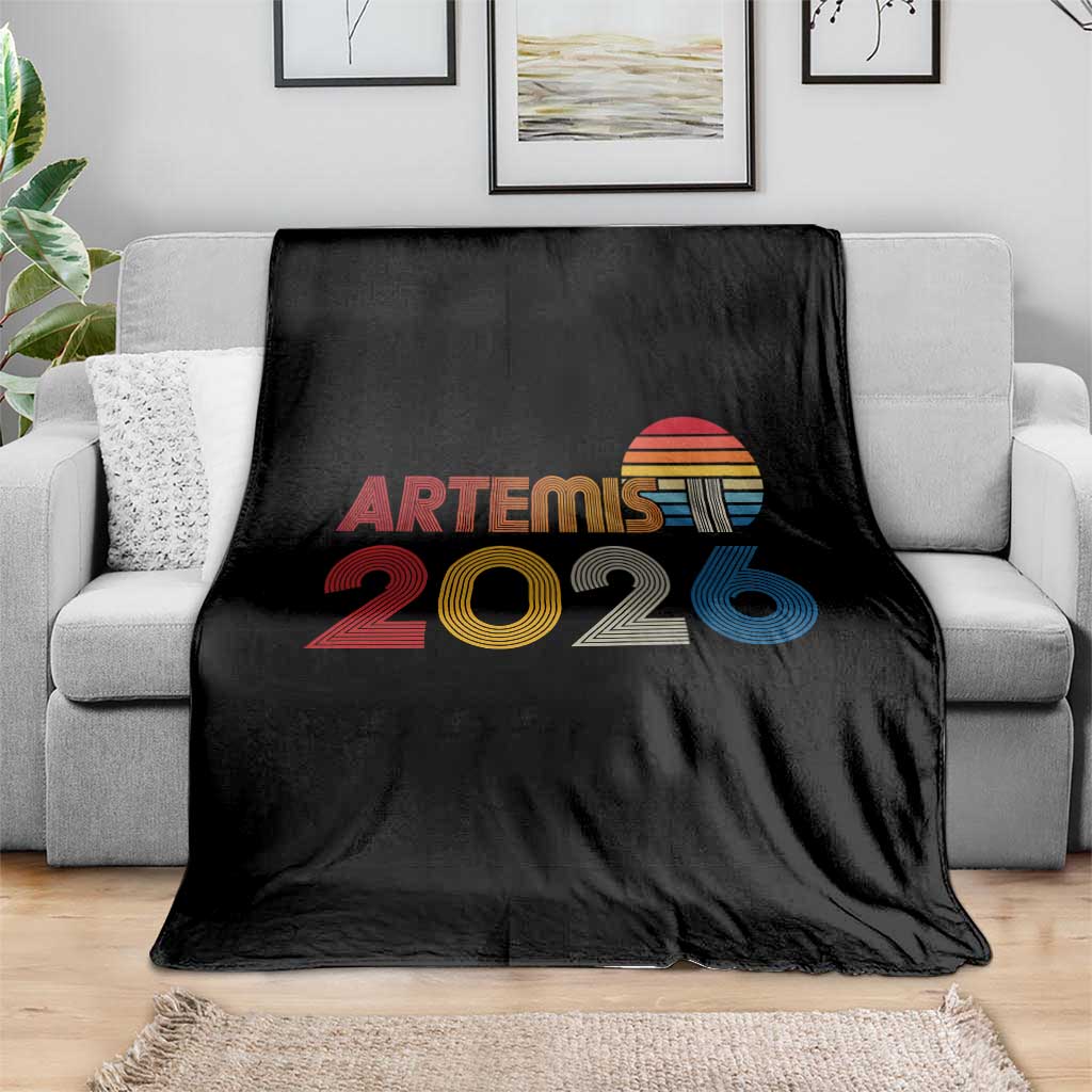 2026 Lunar Mission Retro Sunset Throw Blanket Vintage Space Exploration Astronomy Enthusiasts Sci-Fi Lovers