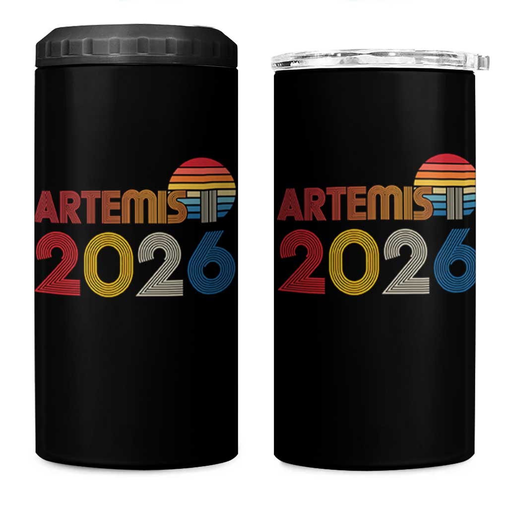 2026 Lunar Mission Retro Sunset 4 in 1 Can Cooler Tumbler Vintage Space Exploration Astronomy Enthusiasts Sci-Fi Lovers