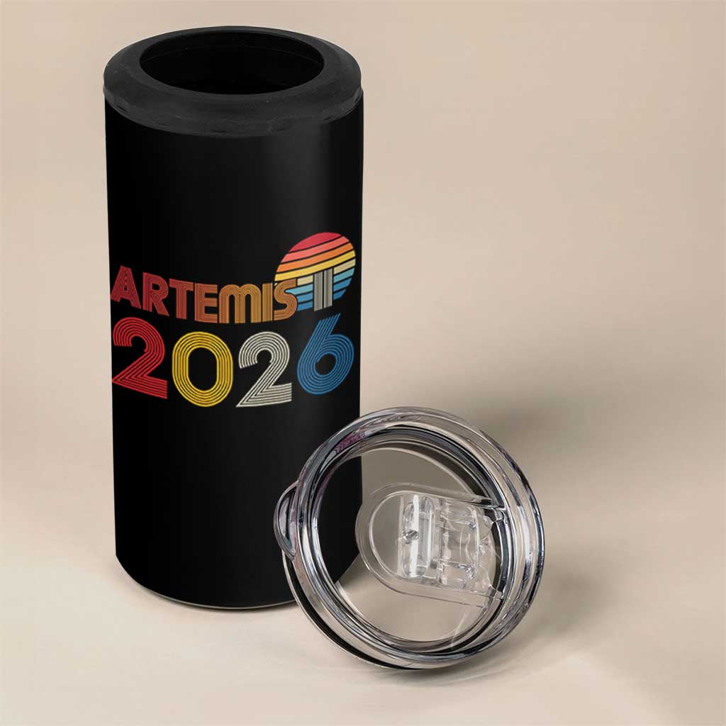 2026 Lunar Mission Retro Sunset 4 in 1 Can Cooler Tumbler Vintage Space Exploration Astronomy Enthusiasts Sci-Fi Lovers